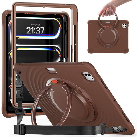 For iPad Pro 13 2024 Rotation Handle Holder Silicone Hybrid PC Tablet Case(Chocolate) - iPad Pro 13 2024 Cases by buy2fix | Online Shopping UK | buy2fix
