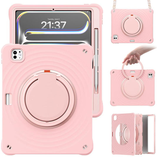 For iPad Pro 13 2024 Rotation Handle Holder Silicone Hybrid PC Tablet Case(Pink) - iPad Pro 13 2024 Cases by buy2fix | Online Shopping UK | buy2fix