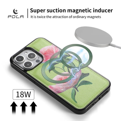 For iPhone 15 Pro Max POLA MagSafe Flower Multi-functional Zipper Wallet Leather Phone Case(Green) - iPhone 15 Pro Max Cases by buy2fix | Online Shopping UK | buy2fix
