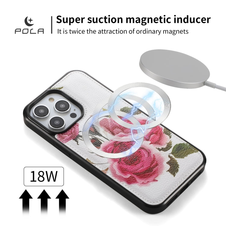 For iPhone 14 POLA MagSafe Flower Multi-functional Zipper Wallet Leather Phone Case(Beige) - iPhone 14 Cases by buy2fix | Online Shopping UK | buy2fix