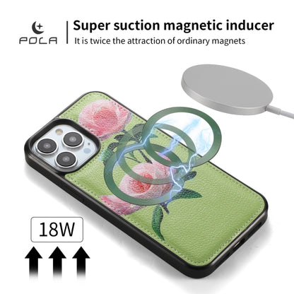 For iPhone 13 Pro Max POLA MagSafe Flower Multi-functional Zipper Wallet Leather Phone Case(Green) - iPhone 13 Pro Max Cases by buy2fix | Online Shopping UK | buy2fix