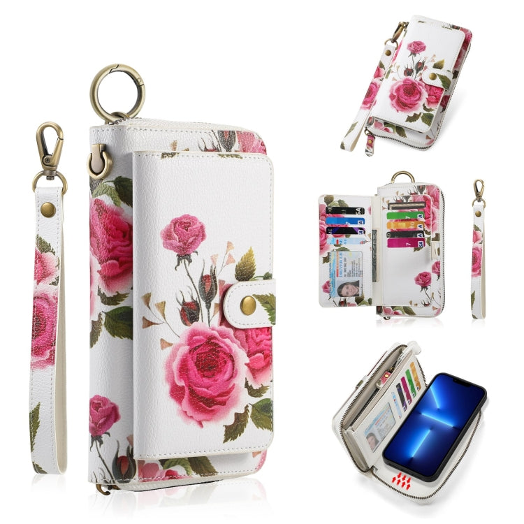 For iPhone 13 Pro Max POLA MagSafe Flower Multi-functional Zipper Wallet Leather Phone Case(Beige) - iPhone 13 Pro Max Cases by buy2fix | Online Shopping UK | buy2fix