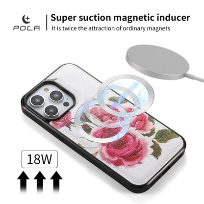 For iPhone 13 Pro POLA MagSafe Flower Multi-functional Zipper Wallet Leather Phone Case(Beige) - iPhone 13 Pro Cases by buy2fix | Online Shopping UK | buy2fix