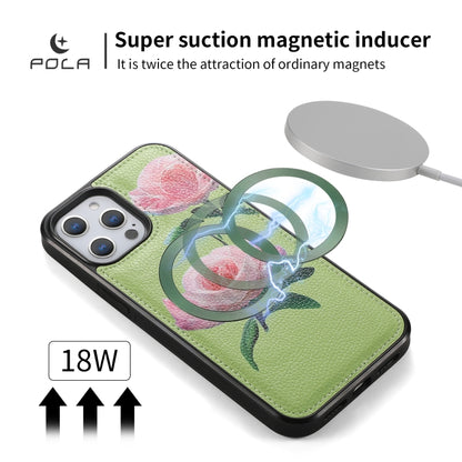 For iPhone 12 Pro Max POLA MagSafe Flower Multi-functional Zipper Wallet Leather Phone Case(Green) - iPhone 12 Pro Max Cases by buy2fix | Online Shopping UK | buy2fix