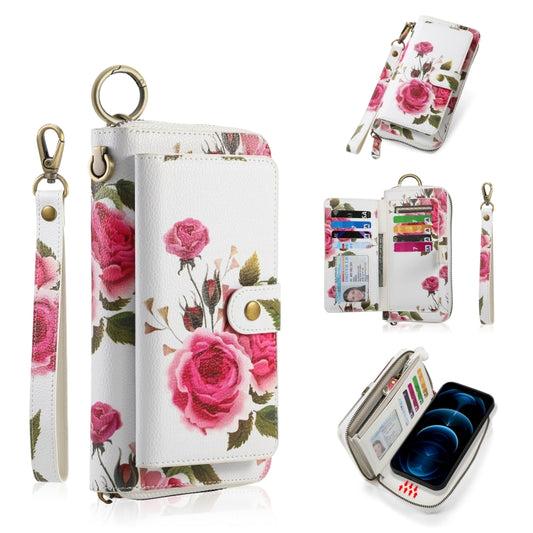 For iPhone 12 Pro Max POLA MagSafe Flower Multi-functional Zipper Wallet Leather Phone Case(Beige) - iPhone 12 Pro Max Cases by buy2fix | Online Shopping UK | buy2fix