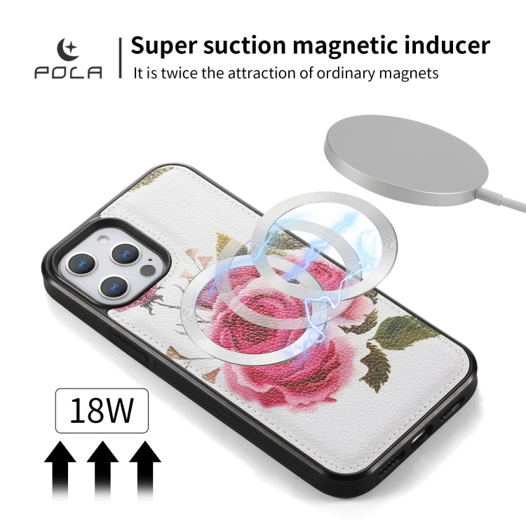 For iPhone 12 Pro Max POLA MagSafe Flower Multi-functional Zipper Wallet Leather Phone Case(Beige) - iPhone 12 Pro Max Cases by buy2fix | Online Shopping UK | buy2fix