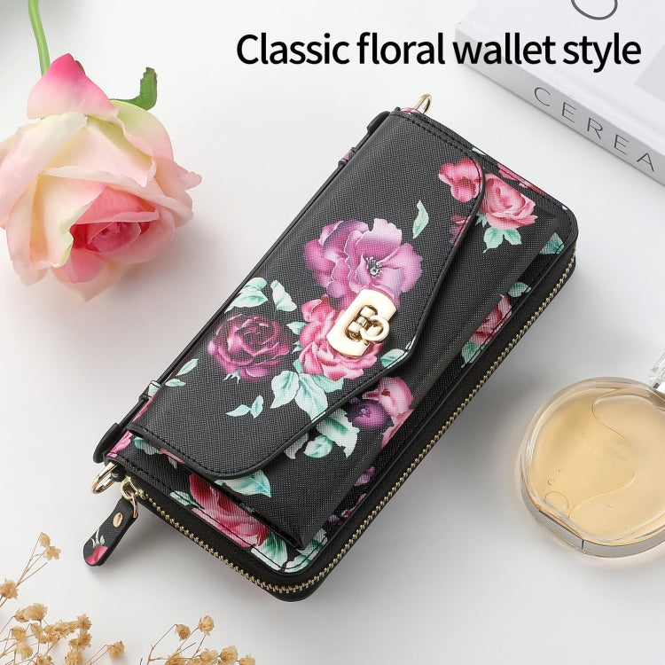 For iPhone 7 / 8 / SE 2022 POLA Flower Multi-functional Crossbody Zipper Wallet Leather Phone Case(Black) - iPhone SE 2022 / 2020 / 8 / 7 Cases by buy2fix | Online Shopping UK | buy2fix