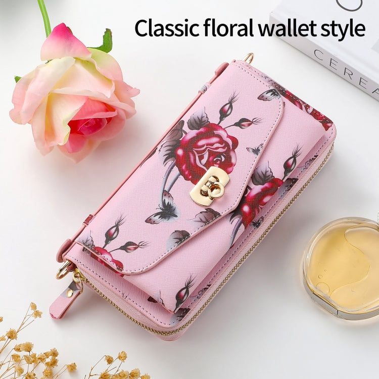 For iPhone 7 / 8 / SE 2022 POLA Flower Multi-functional Crossbody Zipper Wallet Leather Phone Case(Pink) - iPhone SE 2022 / 2020 / 8 / 7 Cases by buy2fix | Online Shopping UK | buy2fix