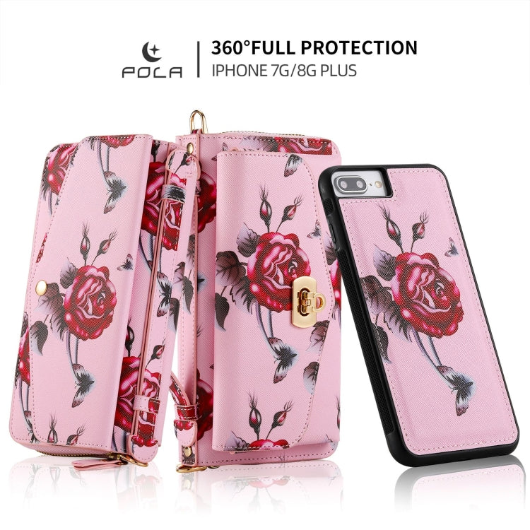For iPhone 7 / 8 / SE 2022 POLA Flower Multi-functional Crossbody Zipper Wallet Leather Phone Case(Pink) - iPhone SE 2022 / 2020 / 8 / 7 Cases by buy2fix | Online Shopping UK | buy2fix