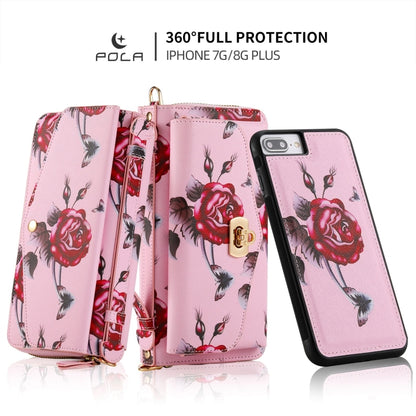 For iPhone 7 / 8 / SE 2022 POLA Flower Multi-functional Crossbody Zipper Wallet Leather Phone Case(Pink) - iPhone SE 2022 / 2020 / 8 / 7 Cases by buy2fix | Online Shopping UK | buy2fix