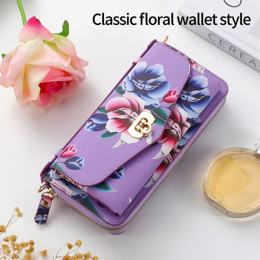 For iPhone 7 / 8 / SE 2022 POLA Flower Multi-functional Crossbody Zipper Wallet Leather Phone Case(Purple) - iPhone SE 2022 / 2020 / 8 / 7 Cases by buy2fix | Online Shopping UK | buy2fix