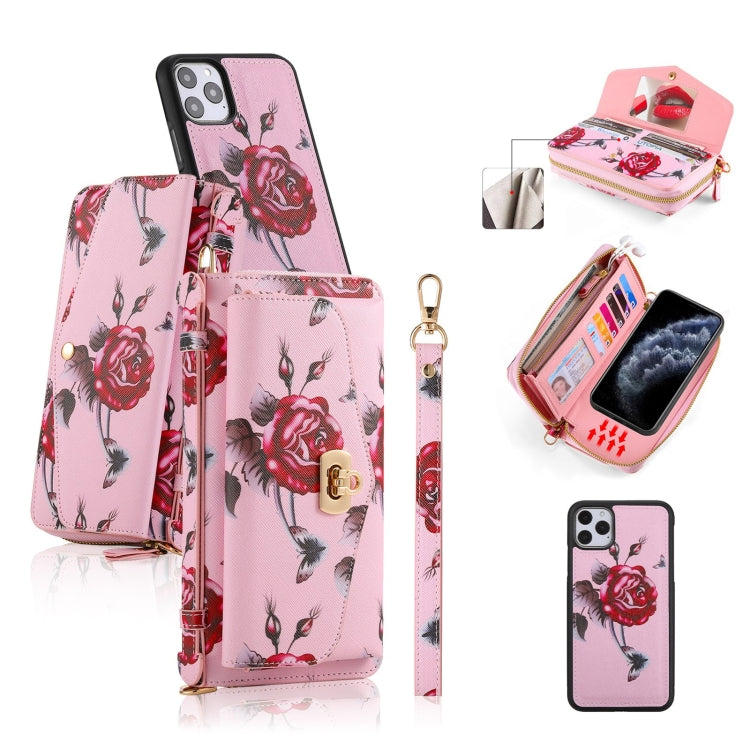 For iPhone 11 Pro Max POLA Flower Multi-functional Crossbody Zipper Wallet Leather Phone Case(Pink) - iPhone 11 Pro Max Cases by buy2fix | Online Shopping UK | buy2fix