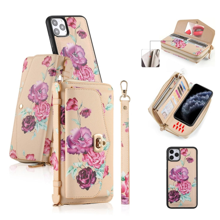 For iPhone 11 Pro Max POLA Flower Multi-functional Crossbody Zipper Wallet Leather Phone Case(Yellow) - iPhone 11 Pro Max Cases by buy2fix | Online Shopping UK | buy2fix
