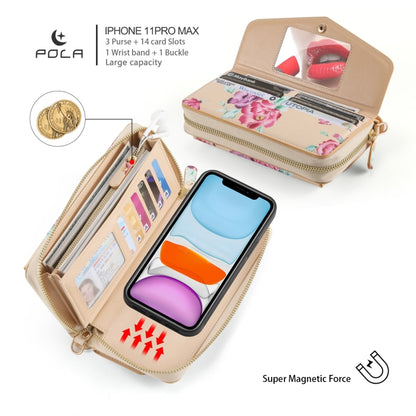 For iPhone 11 Pro Max POLA Flower Multi-functional Crossbody Zipper Wallet Leather Phone Case(Yellow) - iPhone 11 Pro Max Cases by buy2fix | Online Shopping UK | buy2fix