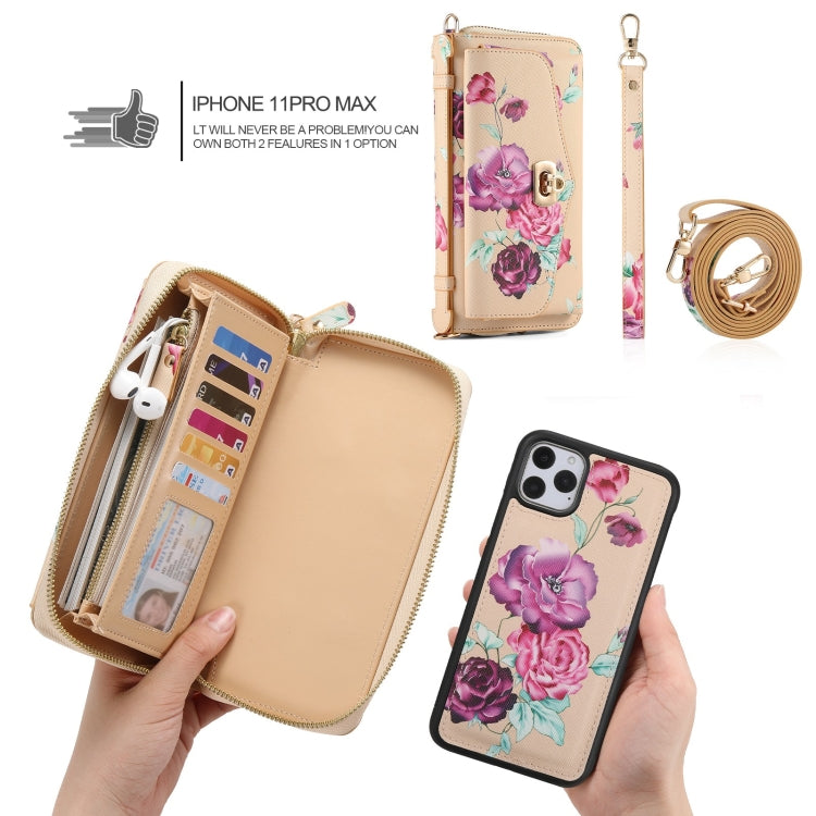 For iPhone 11 Pro Max POLA Flower Multi-functional Crossbody Zipper Wallet Leather Phone Case(Yellow) - iPhone 11 Pro Max Cases by buy2fix | Online Shopping UK | buy2fix
