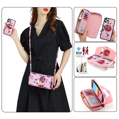 For iPhone 11 POLA Flower Multi-functional Crossbody Zipper Wallet Leather Phone Case(Pink) - iPhone 11 Cases by buy2fix | Online Shopping UK | buy2fix