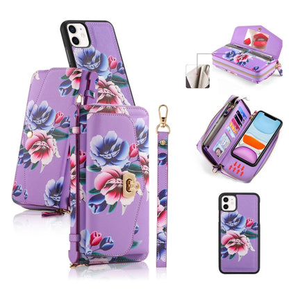 For iPhone 11 POLA Flower Multi-functional Crossbody Zipper Wallet Leather Phone Case(Purple) - iPhone 11 Cases by buy2fix | Online Shopping UK | buy2fix