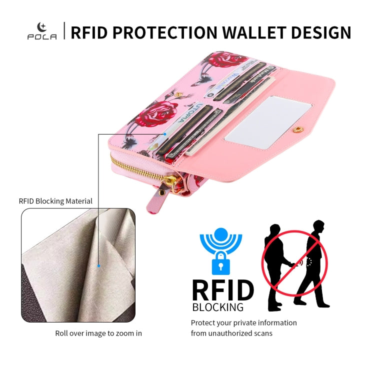 For iPhone X / XS POLA Flower Multi-functional Crossbody Zipper Wallet Leather Phone Case(Pink) - More iPhone Cases by buy2fix | Online Shopping UK | buy2fix