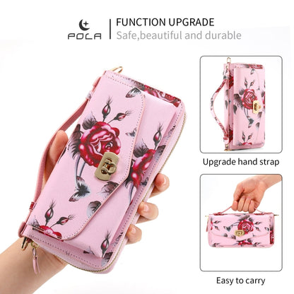 For iPhone X / XS POLA Flower Multi-functional Crossbody Zipper Wallet Leather Phone Case(Pink) - More iPhone Cases by buy2fix | Online Shopping UK | buy2fix