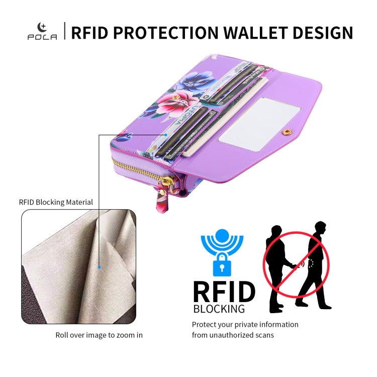 For iPhone X / XS POLA Flower Multi-functional Crossbody Zipper Wallet Leather Phone Case(Purple) - More iPhone Cases by buy2fix | Online Shopping UK | buy2fix