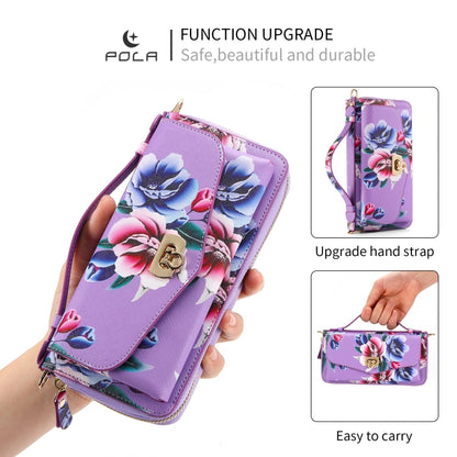 For iPhone X / XS POLA Flower Multi-functional Crossbody Zipper Wallet Leather Phone Case(Purple) - More iPhone Cases by buy2fix | Online Shopping UK | buy2fix