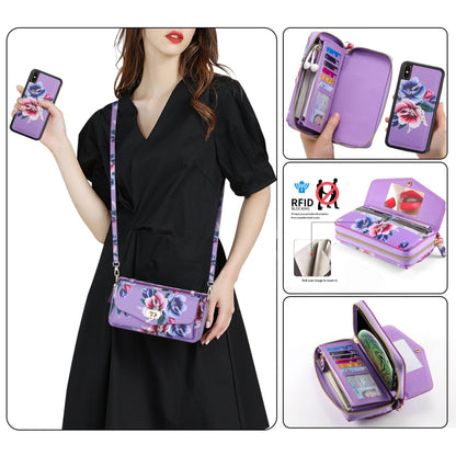 For iPhone X / XS POLA Flower Multi-functional Crossbody Zipper Wallet Leather Phone Case(Purple) - More iPhone Cases by buy2fix | Online Shopping UK | buy2fix