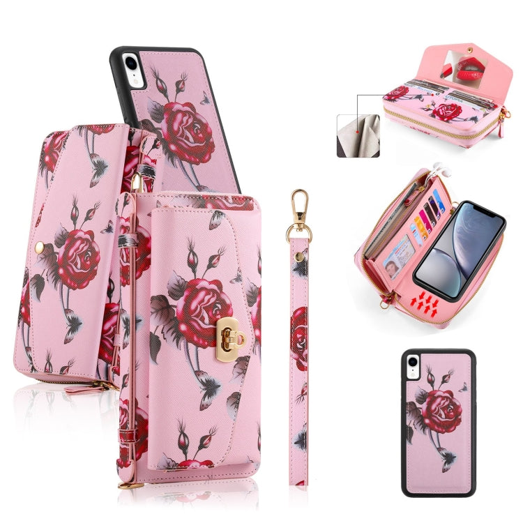 For iPhone XR POLA Flower Multi-functional Crossbody Zipper Wallet Leather Phone Case(Pink) - More iPhone Cases by buy2fix | Online Shopping UK | buy2fix