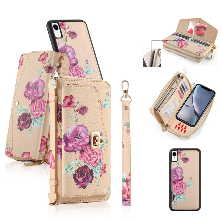 For iPhone XR POLA Flower Multi-functional Crossbody Zipper Wallet Leather Phone Case(Yellow) - More iPhone Cases by buy2fix | Online Shopping UK | buy2fix