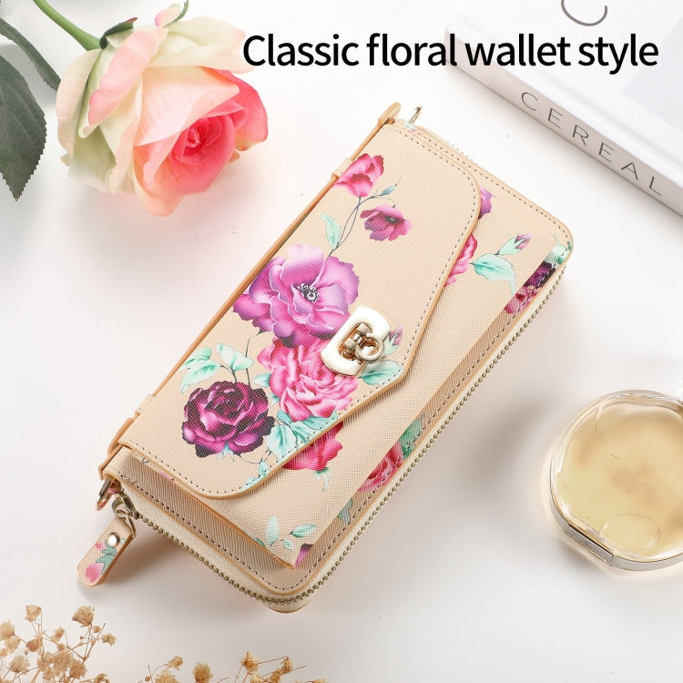 For iPhone XR POLA Flower Multi-functional Crossbody Zipper Wallet Leather Phone Case(Yellow) - More iPhone Cases by buy2fix | Online Shopping UK | buy2fix
