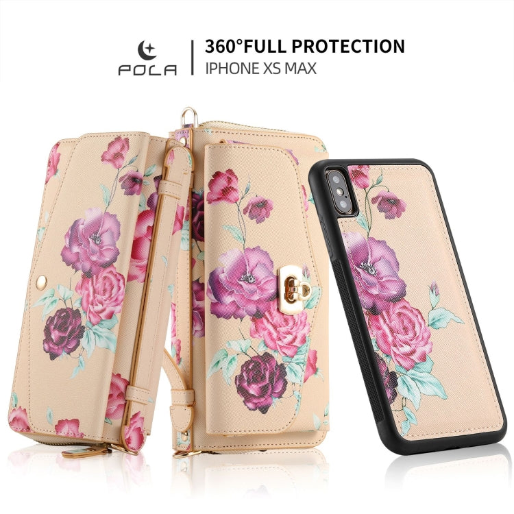For iPhone XR POLA Flower Multi-functional Crossbody Zipper Wallet Leather Phone Case(Yellow) - More iPhone Cases by buy2fix | Online Shopping UK | buy2fix