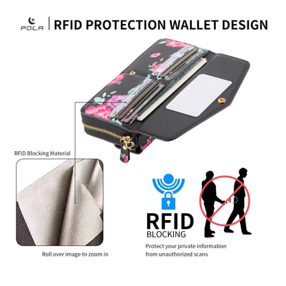 For iPhone XS Max POLA Flower Multi-functional Crossbody Zipper Wallet Leather Phone Case(Black) - More iPhone Cases by buy2fix | Online Shopping UK | buy2fix