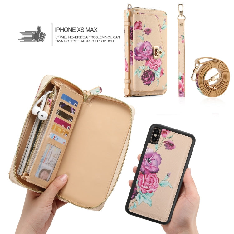 For iPhone XS Max POLA Flower Multi-functional Crossbody Zipper Wallet Leather Phone Case(Yellow) - More iPhone Cases by buy2fix | Online Shopping UK | buy2fix