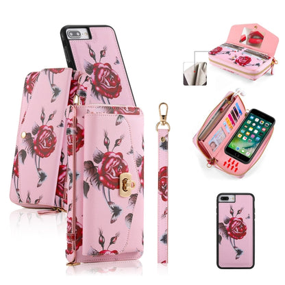 For iPhone 7 Plus / 8 Plus POLA Flower Multi-functional Crossbody Zipper Wallet Leather Phone Case(Pink) - More iPhone Cases by buy2fix | Online Shopping UK | buy2fix