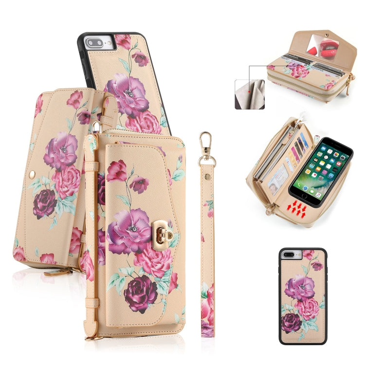 For iPhone 7 Plus / 8 Plus POLA Flower Multi-functional Crossbody Zipper Wallet Leather Phone Case(Yellow) - More iPhone Cases by buy2fix | Online Shopping UK | buy2fix