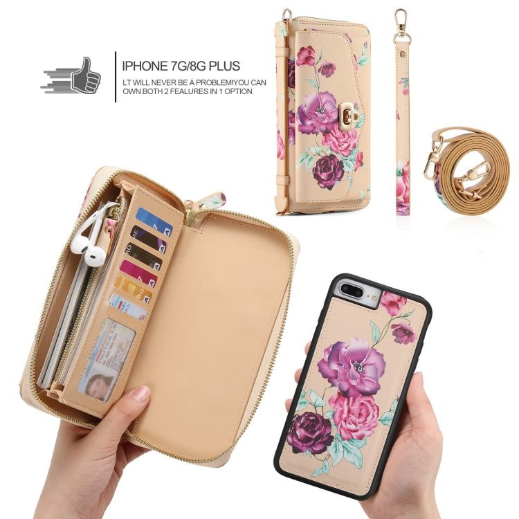 For iPhone 7 Plus / 8 Plus POLA Flower Multi-functional Crossbody Zipper Wallet Leather Phone Case(Yellow) - More iPhone Cases by buy2fix | Online Shopping UK | buy2fix