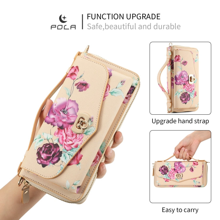 For iPhone 7 Plus / 8 Plus POLA Flower Multi-functional Crossbody Zipper Wallet Leather Phone Case(Yellow) - More iPhone Cases by buy2fix | Online Shopping UK | buy2fix