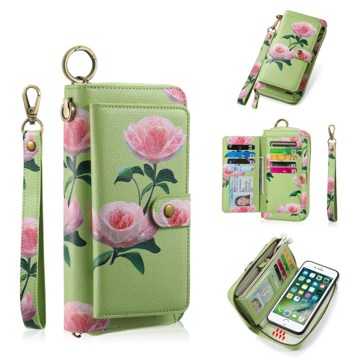 For iPhone 7 / 8 / SE 2022 POLA Flower Multi-functional Zipper Wallet Leather Phone Case(Green) - iPhone SE 2022 / 2020 / 8 / 7 Cases by buy2fix | Online Shopping UK | buy2fix