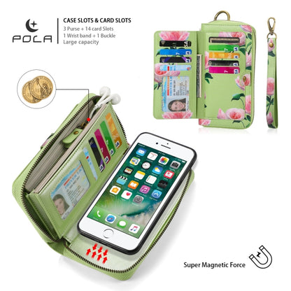 For iPhone 7 / 8 / SE 2022 POLA Flower Multi-functional Zipper Wallet Leather Phone Case(Green) - iPhone SE 2022 / 2020 / 8 / 7 Cases by buy2fix | Online Shopping UK | buy2fix