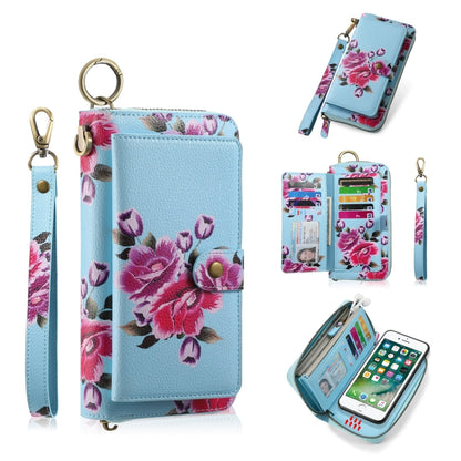 For iPhone 7 / 8 / SE 2022 POLA Flower Multi-functional Zipper Wallet Leather Phone Case(Sky Blue) - iPhone SE 2022 / 2020 / 8 / 7 Cases by buy2fix | Online Shopping UK | buy2fix