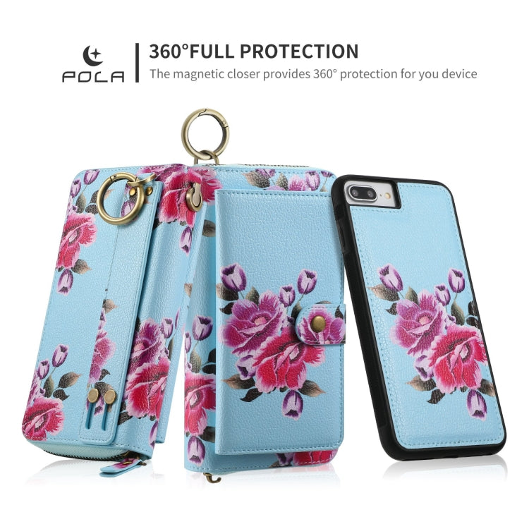 For iPhone 7 / 8 / SE 2022 POLA Flower Multi-functional Zipper Wallet Leather Phone Case(Sky Blue) - iPhone SE 2022 / 2020 / 8 / 7 Cases by buy2fix | Online Shopping UK | buy2fix