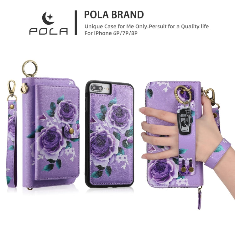 For iPhone 7 / 8 / SE 2022 POLA Flower Multi-functional Zipper Wallet Leather Phone Case(Purple) - iPhone SE 2022 / 2020 / 8 / 7 Cases by buy2fix | Online Shopping UK | buy2fix