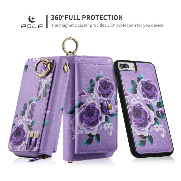 For iPhone 7 / 8 / SE 2022 POLA Flower Multi-functional Zipper Wallet Leather Phone Case(Purple) - iPhone SE 2022 / 2020 / 8 / 7 Cases by buy2fix | Online Shopping UK | buy2fix