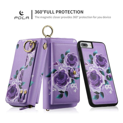 For iPhone 7 / 8 / SE 2022 POLA Flower Multi-functional Zipper Wallet Leather Phone Case(Purple) - iPhone SE 2022 / 2020 / 8 / 7 Cases by buy2fix | Online Shopping UK | buy2fix