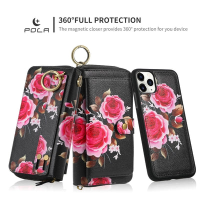 For iPhone 11 Pro Max POLA Flower Multi-functional Zipper Wallet Leather Phone Case(Black) - iPhone 11 Pro Max Cases by buy2fix | Online Shopping UK | buy2fix