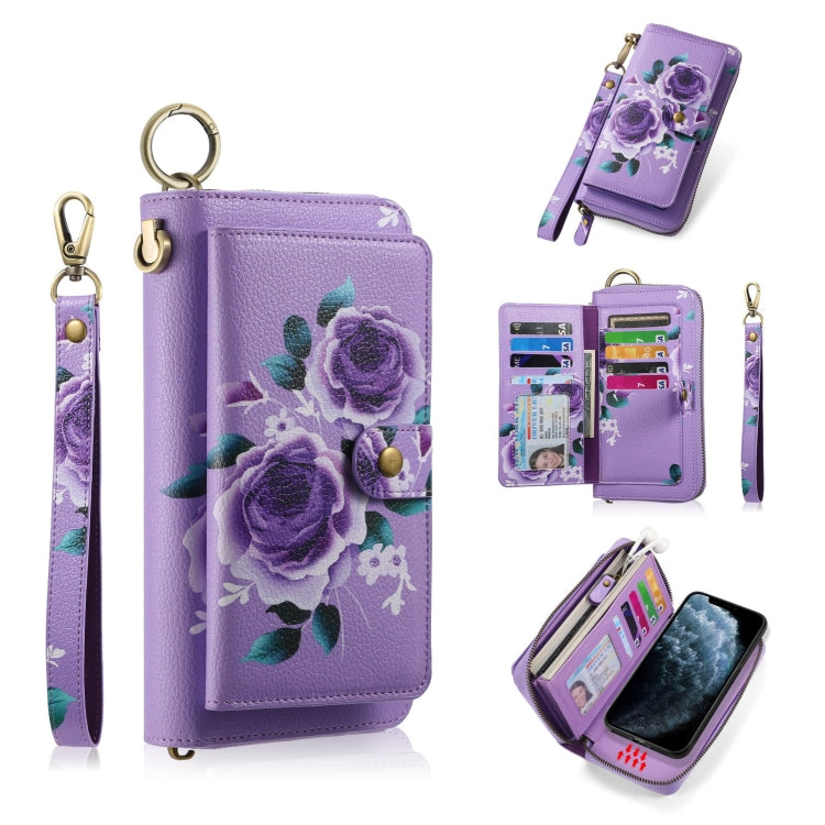For iPhone 11 Pro Max POLA Flower Multi-functional Zipper Wallet Leather Phone Case(Purple) - iPhone 11 Pro Max Cases by buy2fix | Online Shopping UK | buy2fix