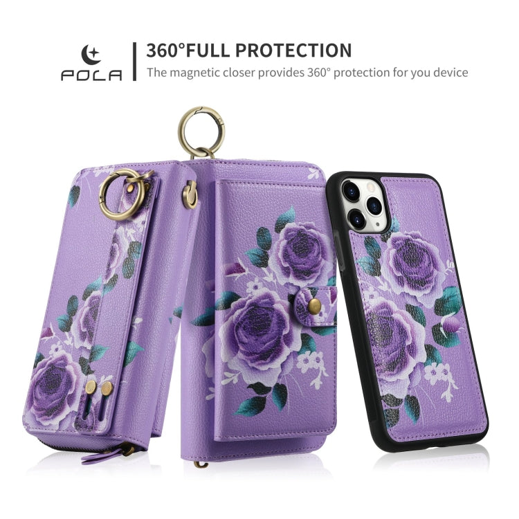 For iPhone 11 Pro Max POLA Flower Multi-functional Zipper Wallet Leather Phone Case(Purple) - iPhone 11 Pro Max Cases by buy2fix | Online Shopping UK | buy2fix