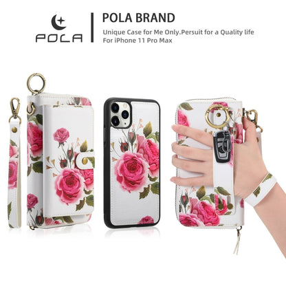 For iPhone 11 Pro Max POLA Flower Multi-functional Zipper Wallet Leather Phone Case(Beige) - iPhone 11 Pro Max Cases by buy2fix | Online Shopping UK | buy2fix