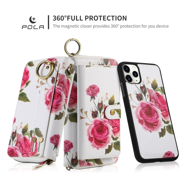 For iPhone 11 Pro Max POLA Flower Multi-functional Zipper Wallet Leather Phone Case(Beige) - iPhone 11 Pro Max Cases by buy2fix | Online Shopping UK | buy2fix
