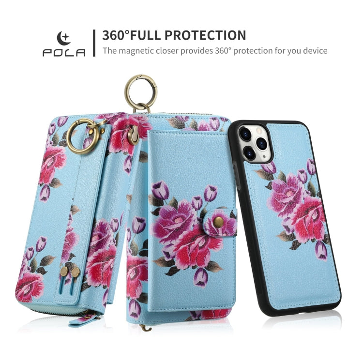For iPhone 11 POLA Flower Multi-functional Zipper Wallet Leather Phone Case(Sky Blue) - iPhone 11 Cases by buy2fix | Online Shopping UK | buy2fix