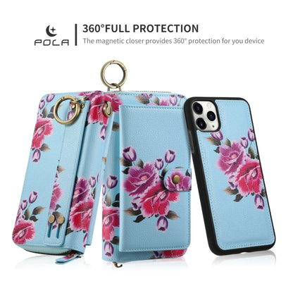 For iPhone 11 POLA Flower Multi-functional Zipper Wallet Leather Phone Case(Sky Blue) - iPhone 11 Cases by buy2fix | Online Shopping UK | buy2fix